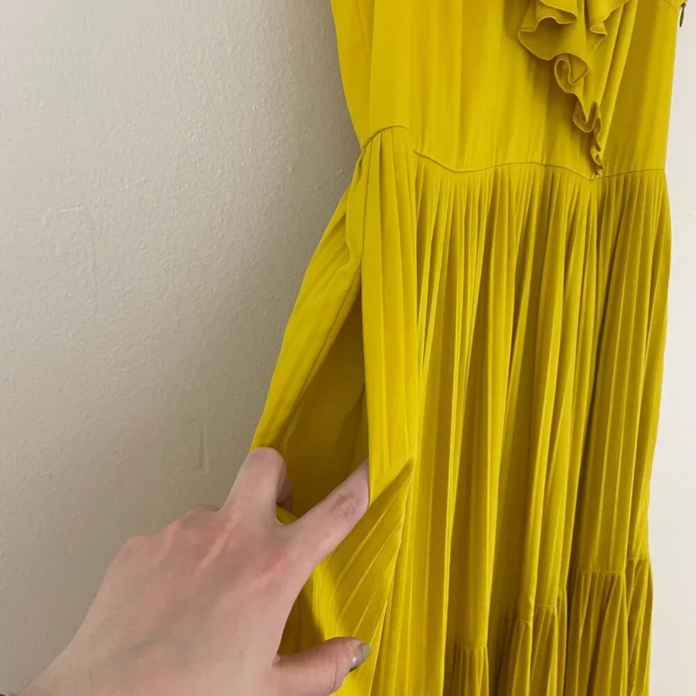 Kate Spade Cotton Poplin Ruffle Tiered Maxi Dress in Chartreuse Yellow Size 8 - Picture 7 of 8